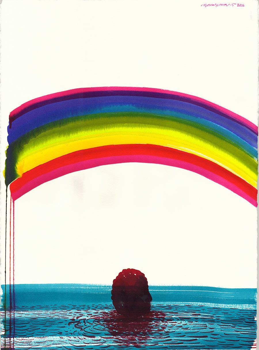 'Under the Rainbow and Lonely Man 2' Ecoline on Acid Free Paper 2016 76x56,5 cm